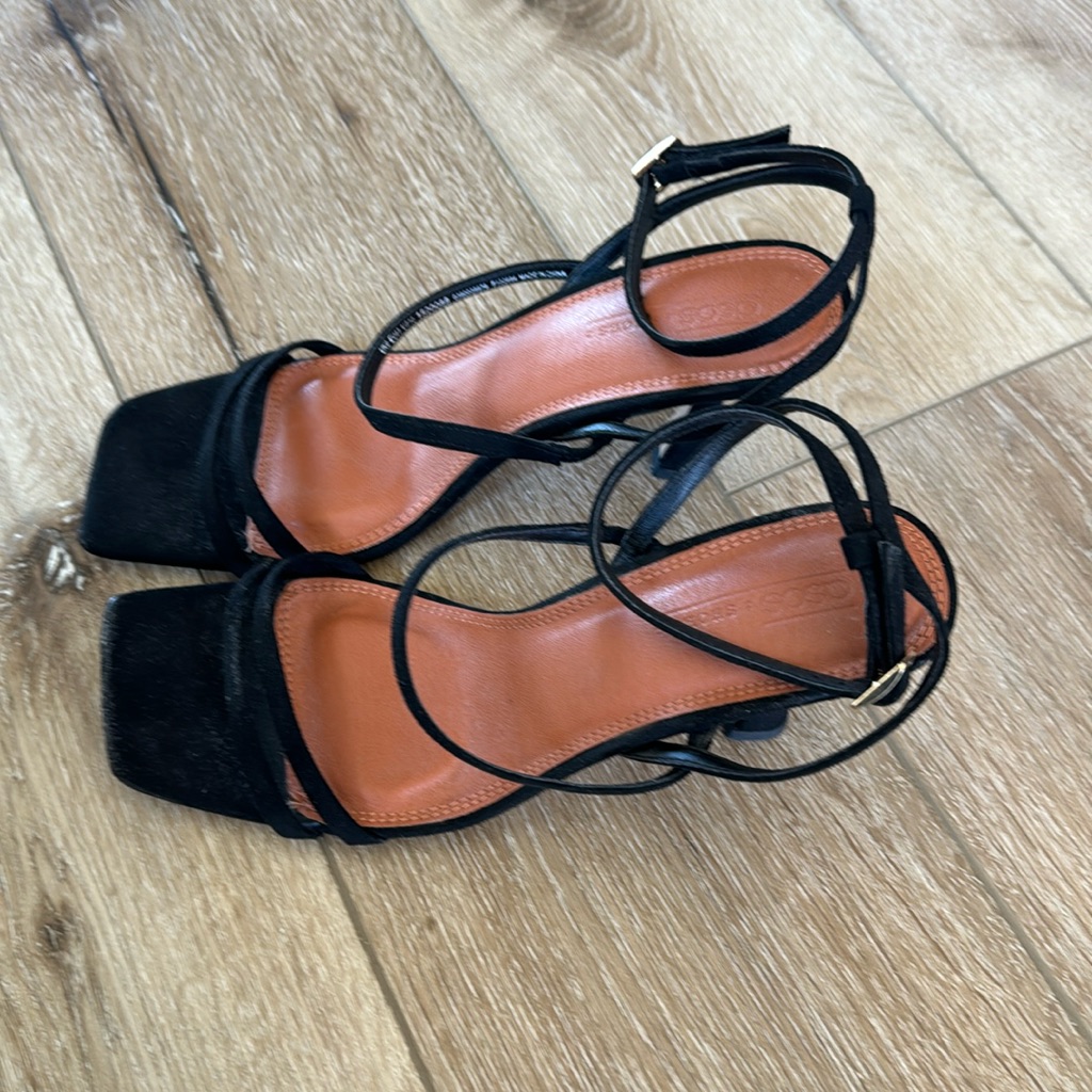 New Asos Black Suede-Feel Black Strappy Sandals Size 10
